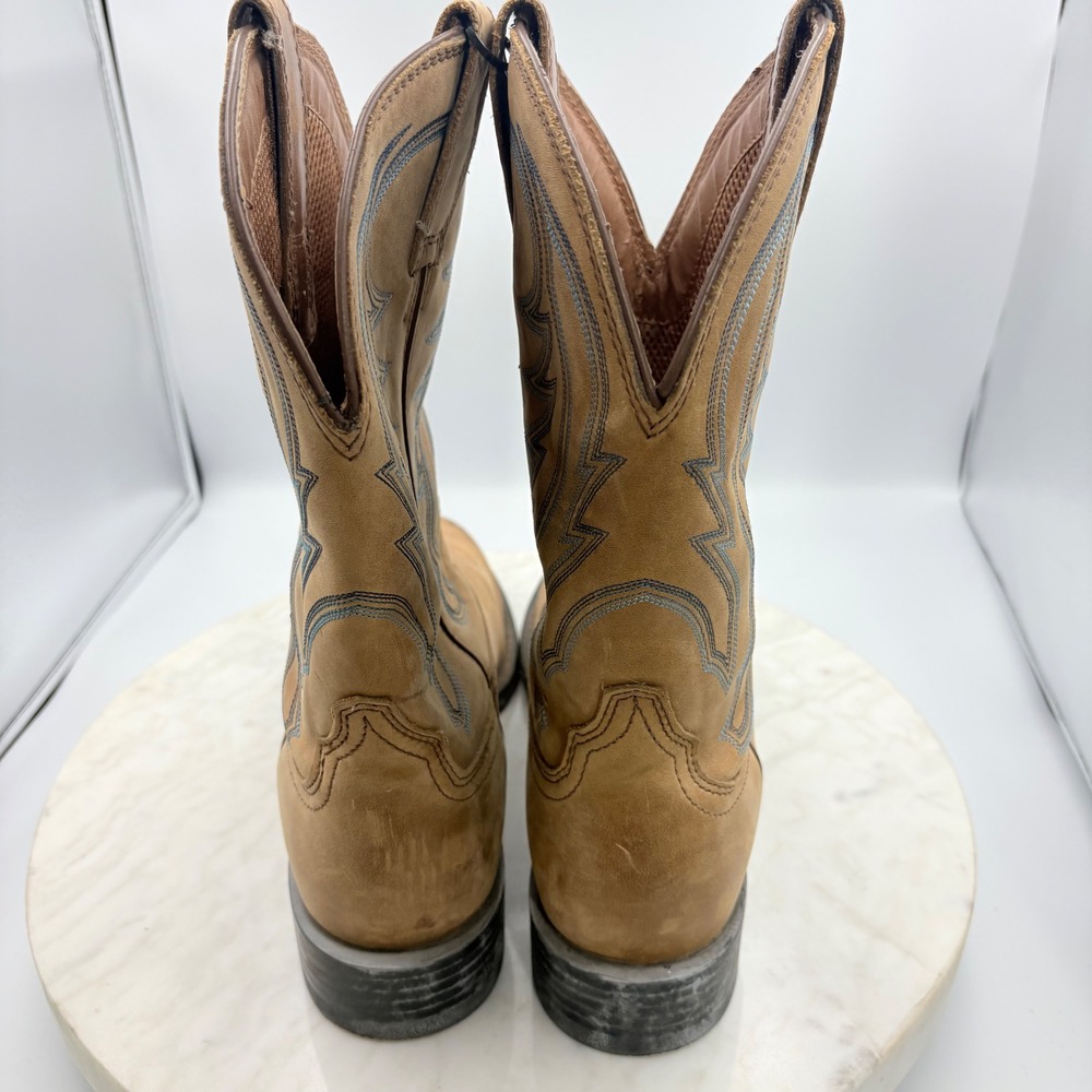 Ariat Western Boots Mens 12D Tan Leather Round Toe Stitching Rodeo Cowboy - Picture 4 of 13